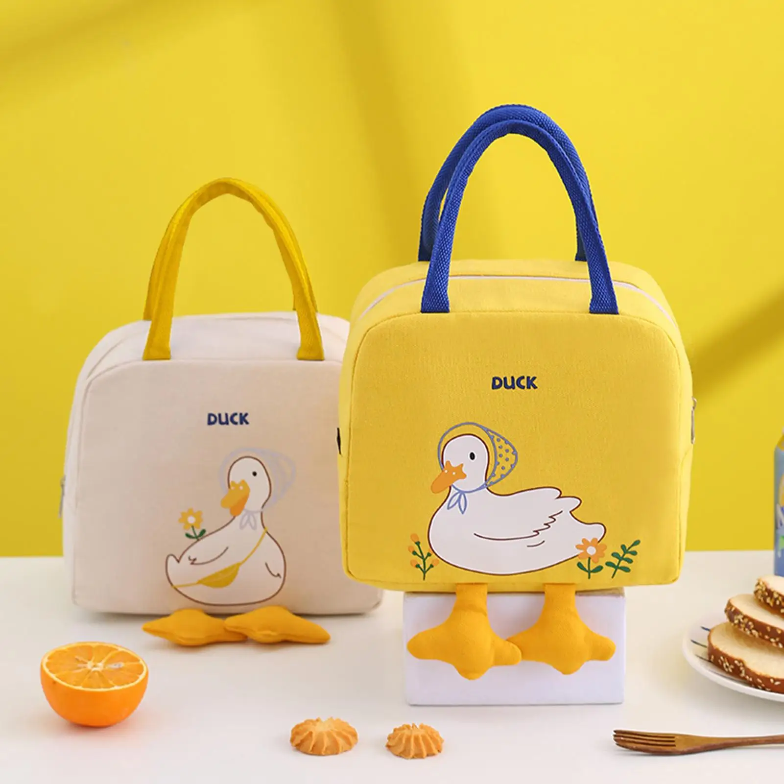 Large Capacity Lunch Box Bag Foil Wrapped Portable Bento Box Women's Style Outdoor Picnic Storage Bag Cartoon Duck Design