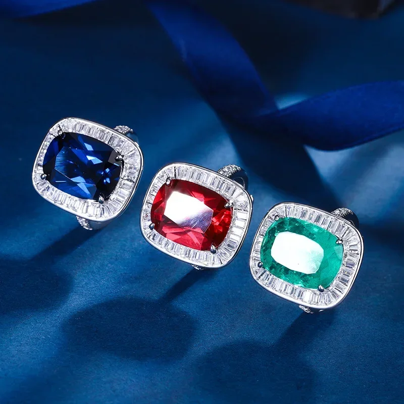 

Adjustable Cushion Cut Colored Oval Prong Setting Gemstone Rings Classic Design Available Red Blue Green for Luxurious Statement