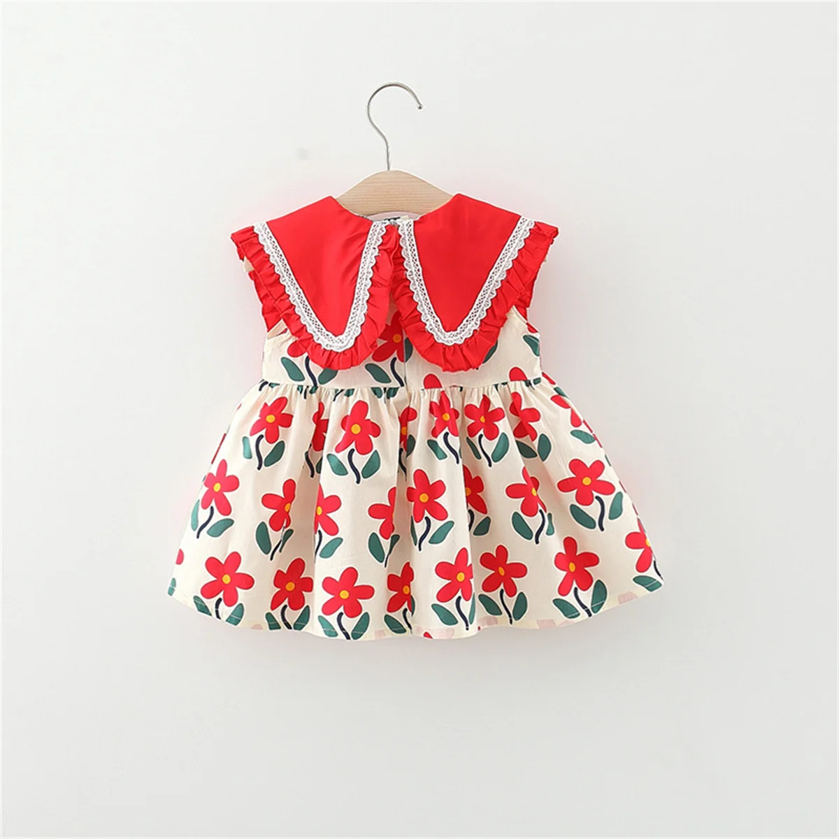 Summer Baby Girl\'s Dress New Lace Large Polo Fragmented Flowers Sleeveless Daily Knee-length Dress