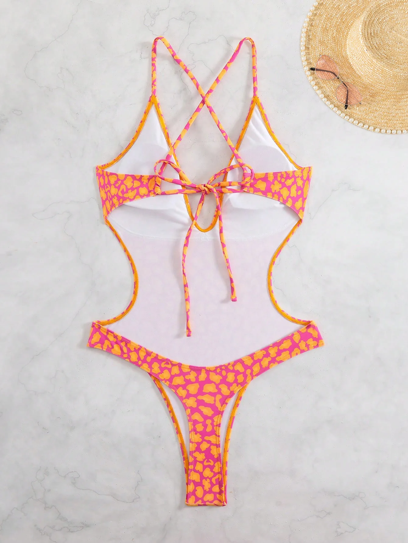 Letni, wycięty, kwiatowy kombinezon, nowość 2026, seksowny damski strój jednoczęściowy z wycięciami, wiązany na plecach, sportowy monokini do gorących źródeł.