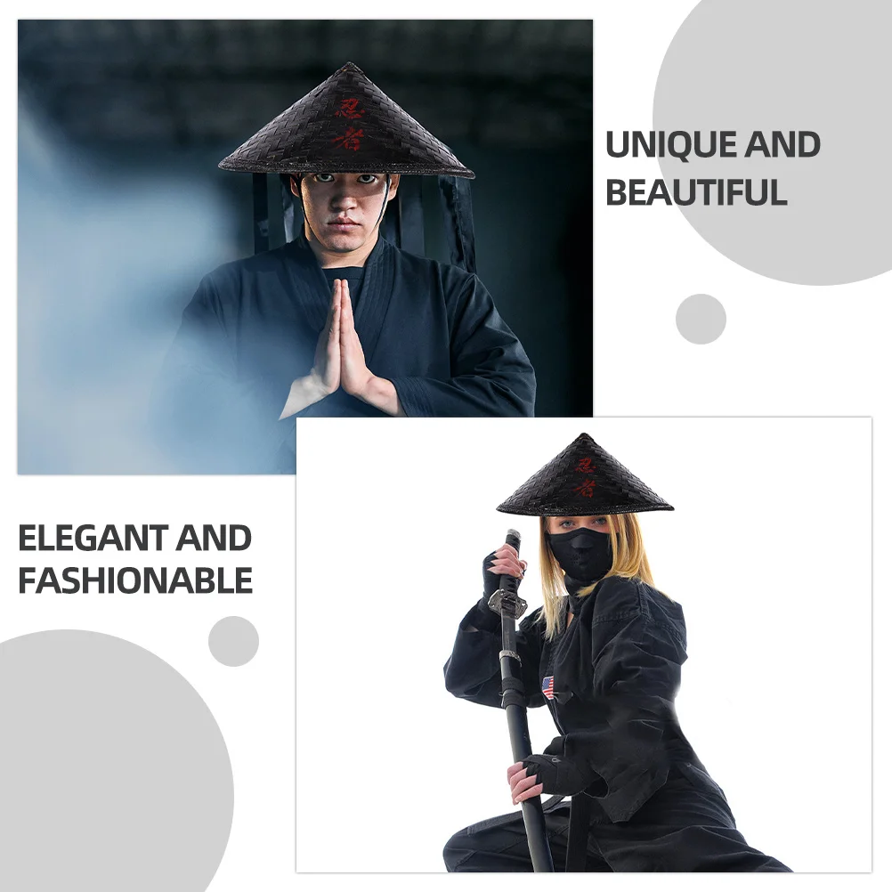 

2 шт., бамбуковая тканая ниндзя в японском стиле для косплея, вечеринки, сценического выступления, солнцезащитная азиатская конусная кепка, традиционная бамбуковая декоративная кепка