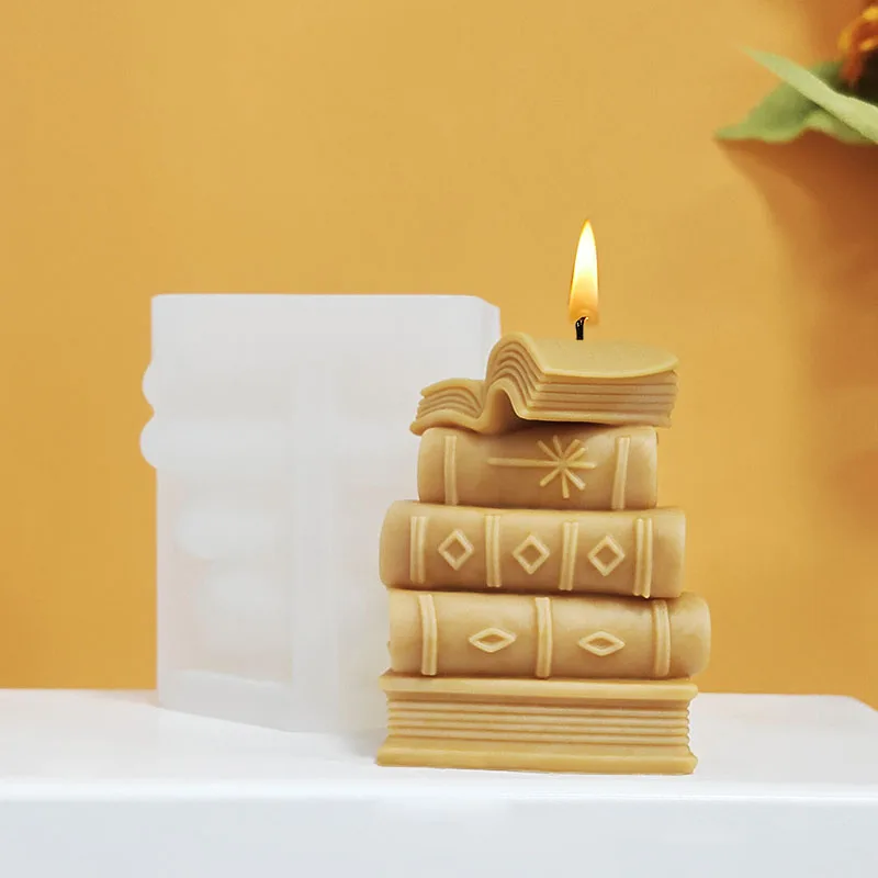 Vintage Stacked Book Candle Mold Silicone DIY Handmade Aromatherapy Wax Mold Artistic Study Room Style Decorative Art Handmade Tools