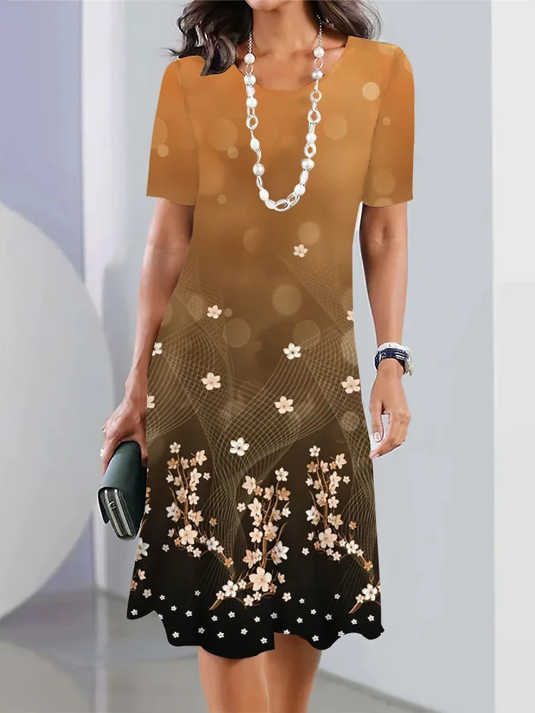 فضفاض كاجوال مستدير Ne Dr المرأة حجم كبير مريح ort Sve محبوك البوليستر الصيف Dr Street Sle Midi Dr