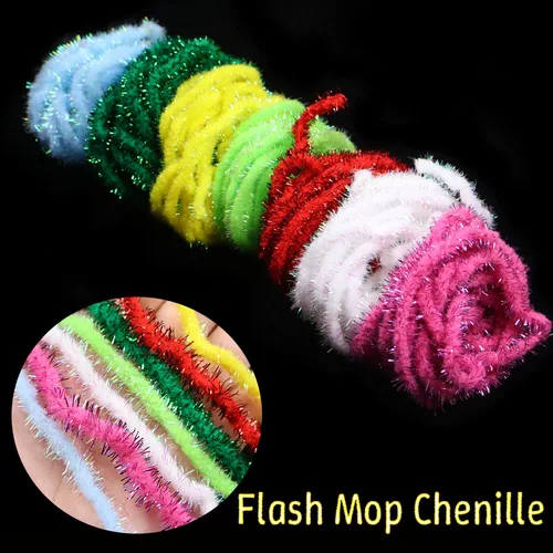Imagen 1 del producto 2 m/paquete 8 ~ 10mm Flash fregona chenilla atado de moscas Material del cuerpo para fregona moscas de piedra Caddis ninfas Streamer moscas de pesca con mosca