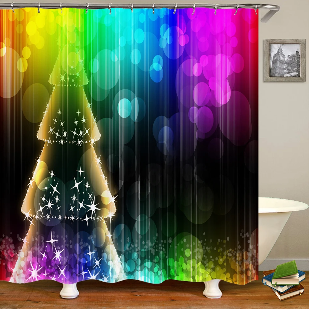 

3D Printing Colorful Shiny Dream Shower Curtain Christmas Shower Curtain Polyester Waterproof Home Decor Curtain 180x180