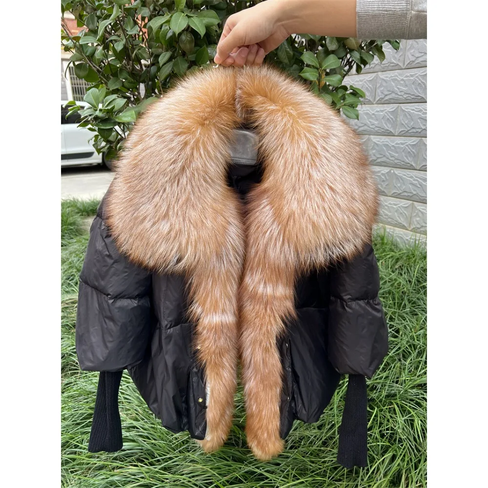 2023 Fashion New Autumn Winter Real Fox Fur Collar Thick Women Warm Coat Duck Down Jacket Luxury Outerwear New Female Coat