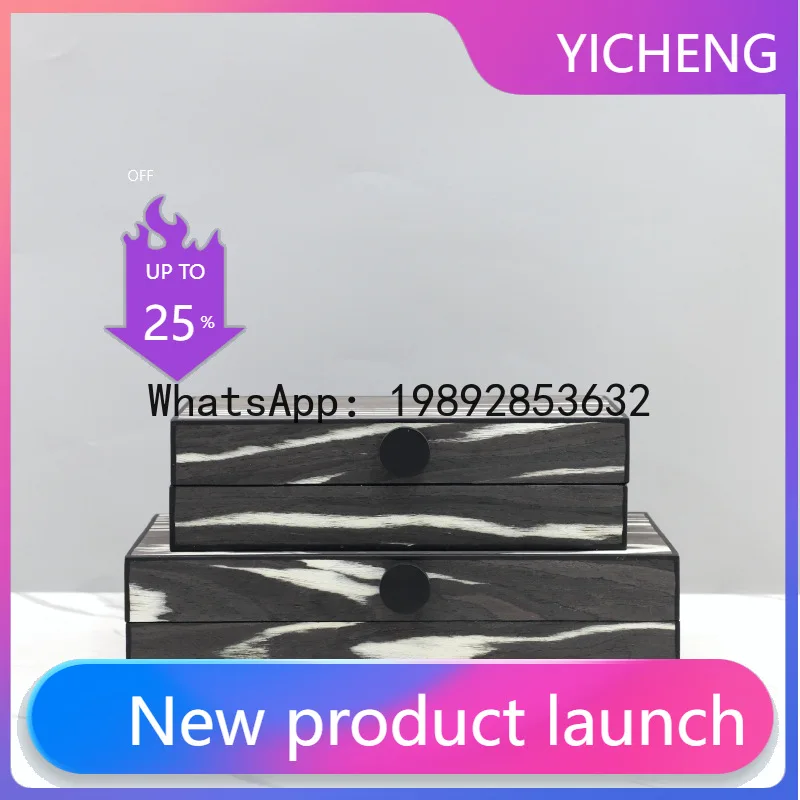 

Деревянная шкатулка для украшений, настольный контейнер для хранения, банка для хранения, черно-белые узоры, прямоугольный органайзер для украшений, аксессуары для дома