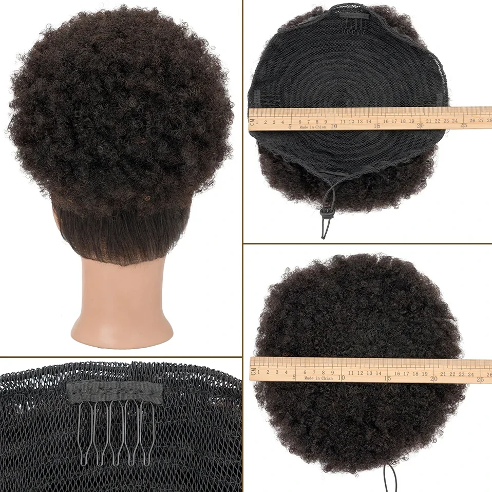 S-noilite Human Hair Chignon Big Bun Elastic Scrunchie Hair Donut Wrap for Black People Curly Ponytail Hair Extensions