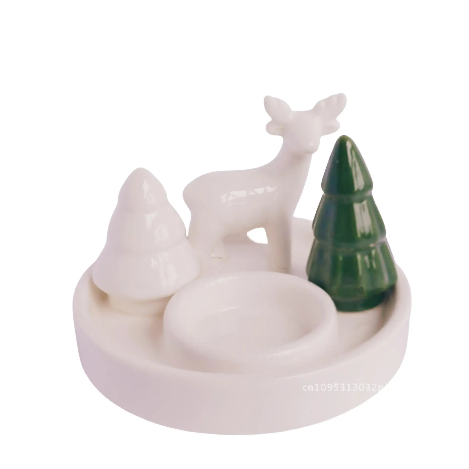 

Christmas Deer Christmas Tree Ceramic Candle Plate Candle Holder Utensils Home Desktop Candle Container