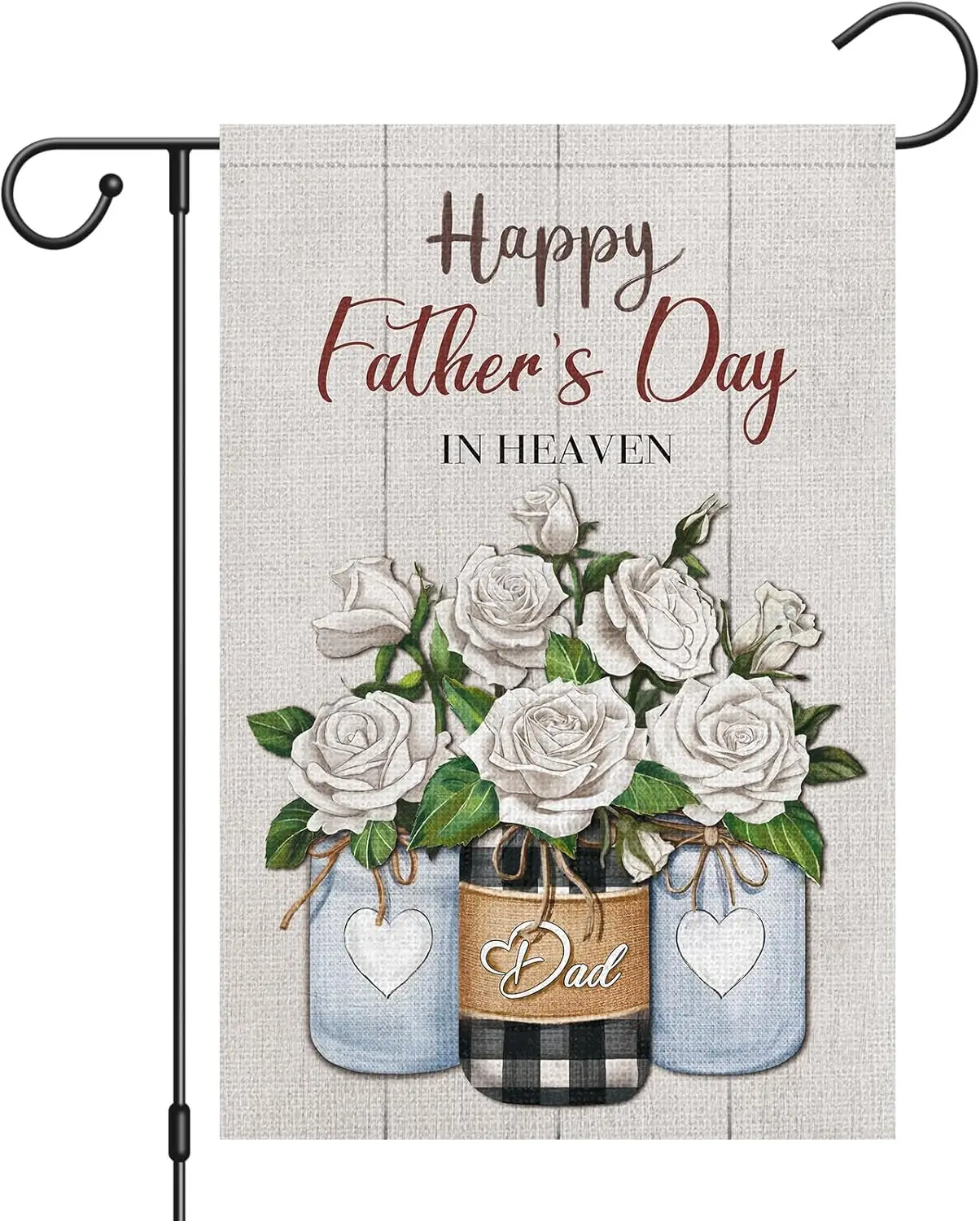Heyfibro Happy Father's Day in Heaven Garden Flag 12 x 18 Inch Double Sided Burlap, Flower Love Dad Memorial Garden Flag jjp