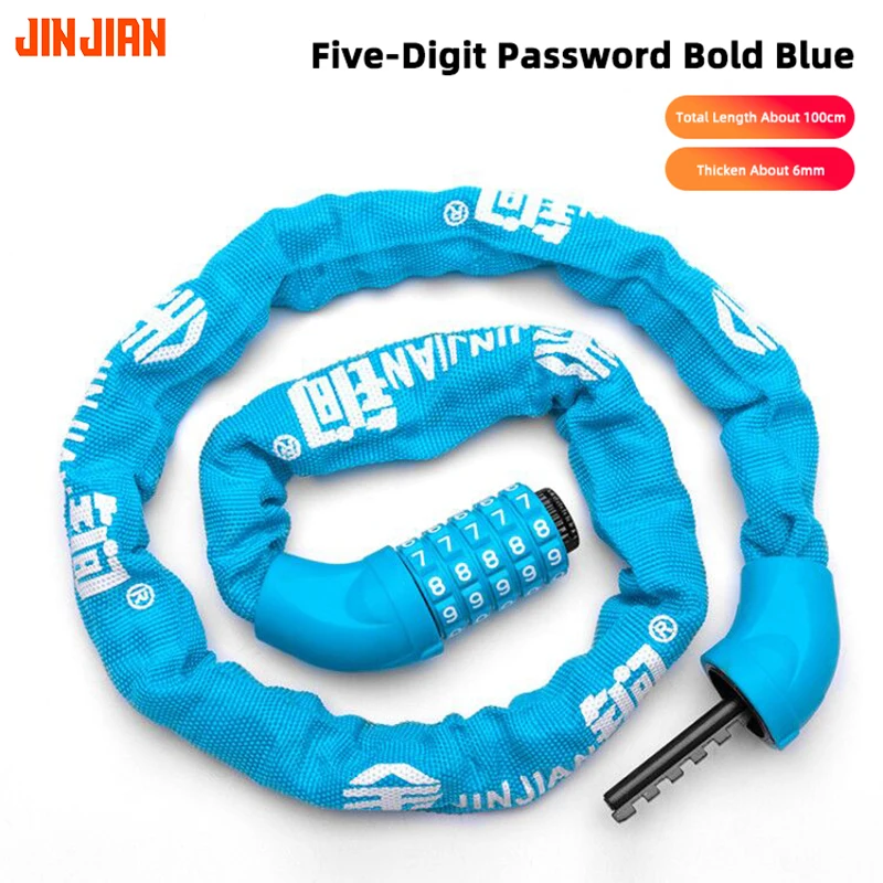 JINJIAN Bike Chain Lock 4 Digit Code Bicycle Lock With 2 Keys Electric Vehicle Lock Outdoor Anti-theft Portable Chain Lock Reinf