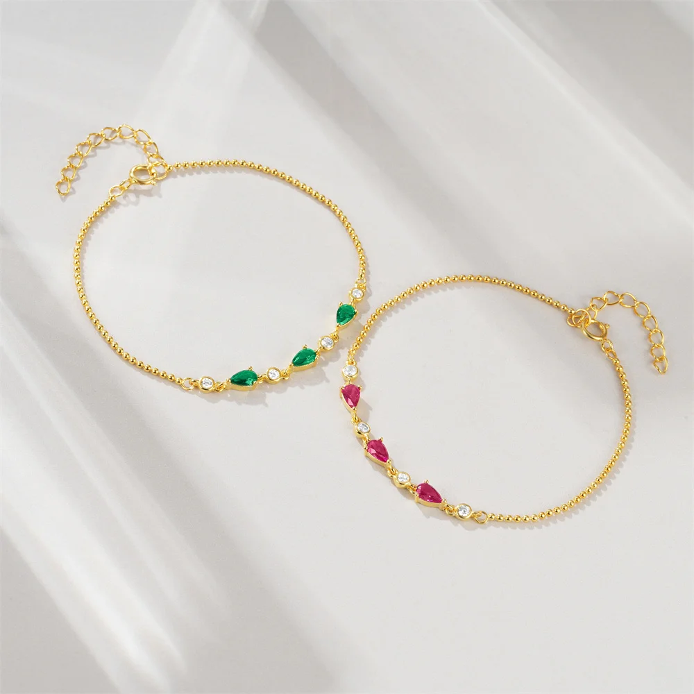 سوار زركون نسائي من الفضة الإسترلينية ، إسورة بوهيمية ، أحمر وأخضر ، هدايا مجوهرات للحفلات ، 17 + 3