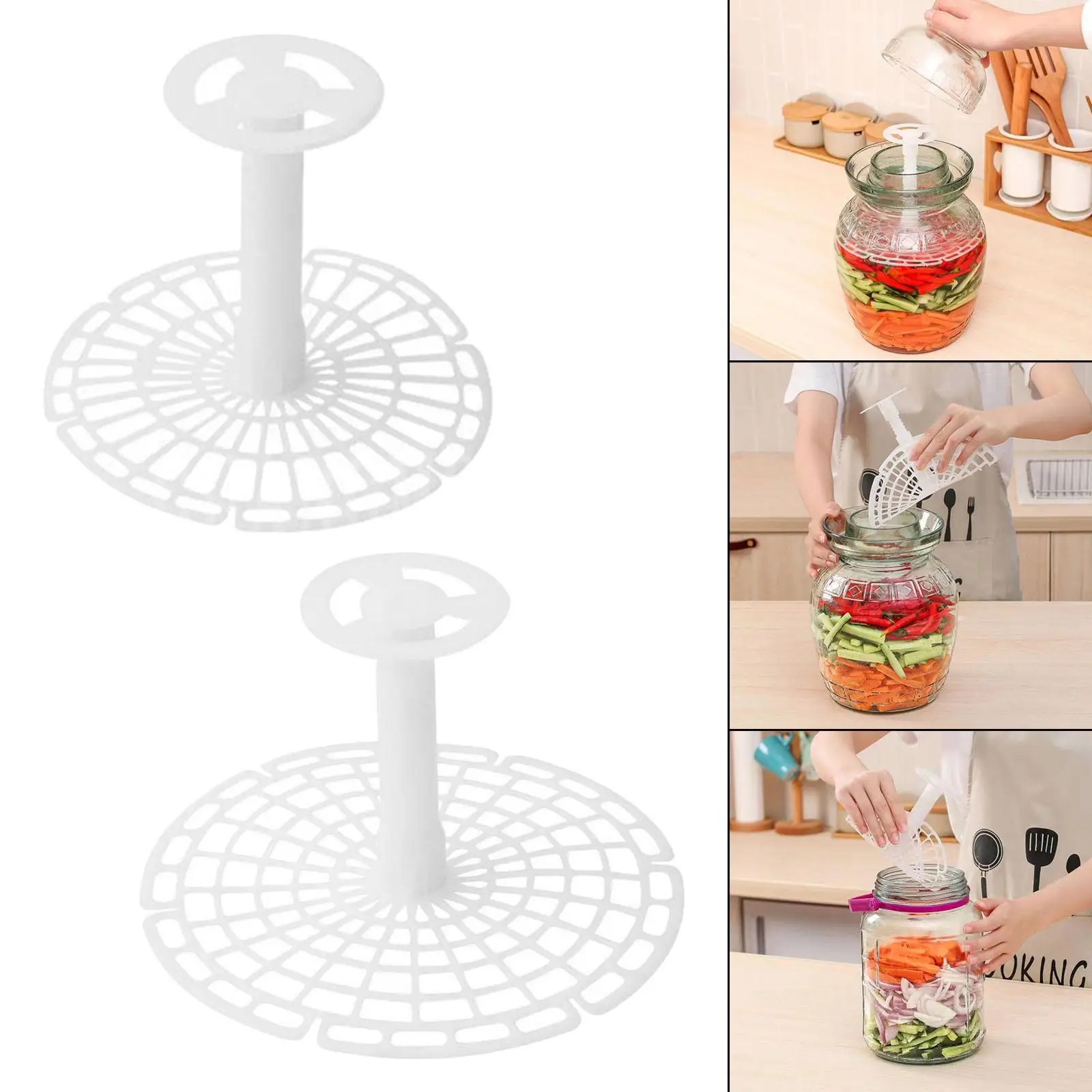 Pickle Jar Press Plastic Holder For Compaction In Kimchi Jar Pickle Jar Tool Korean Home Making Kimchi Kitchen Gadgets 5.9/7.4In