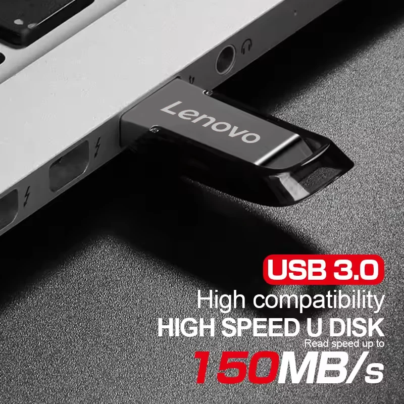 Pen Drive Lenovo 2TB USB 3.0 de Alta Velocidade, Pendrive Metálico Durável para Transferência de Dados, U Disk de Grande Capacidade Super Mini Plug and Play