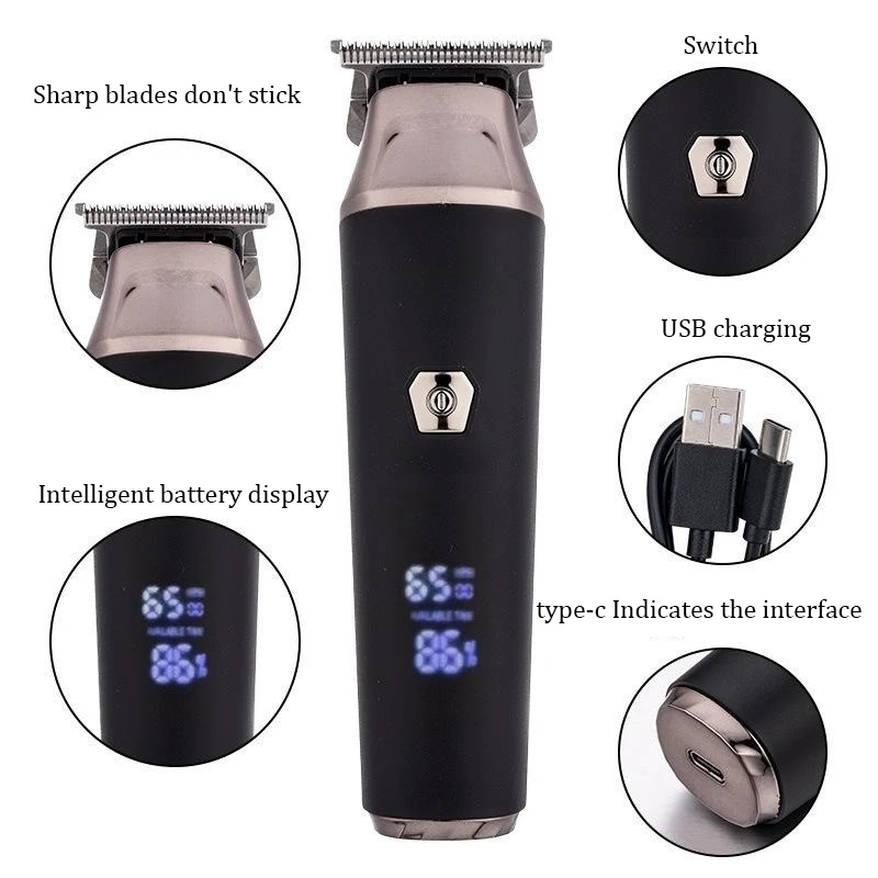 New Professional Hair Clipper Electric Fader Digital Display Electric Hair Trimmer Engraving Scissors Haircut Tool