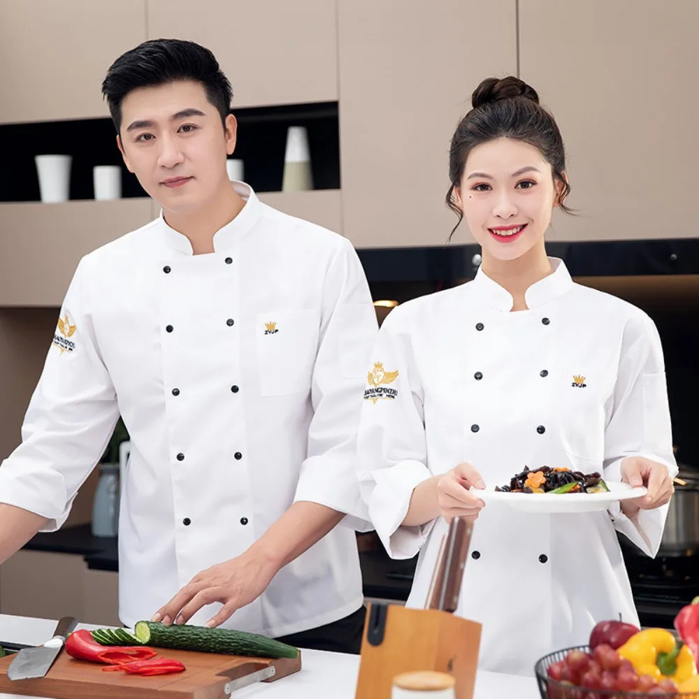 

Chef Clothing Long-sleeved Hotel Kitchen Work Clothes Hot Pot Restaurant Wear Short-sleeved Restaurant Canteen Work Clothes