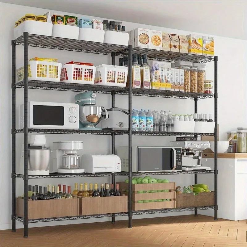 Duty Wire Shelving for Garage Kitchen Wire Storage, Heavy Duty, Adjustable Metal Shelf for Garage, Pantry,  Side Hooks