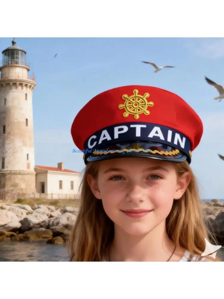 E56A Stylish Sea Captain Hat for Adults Adjustable Comfortable Polyester Fabric Hat