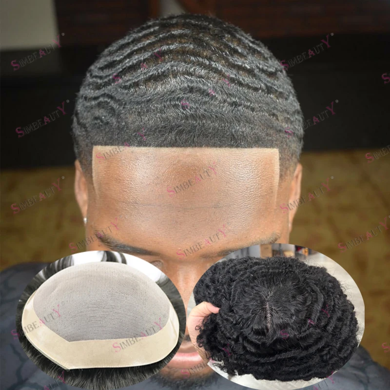 

Poly Skin Natural Hairline Super Durable Natural Hairline 10mm 360 Wave Afro Black Men Human Hair Toupee Cheap Mono Base Man Wig