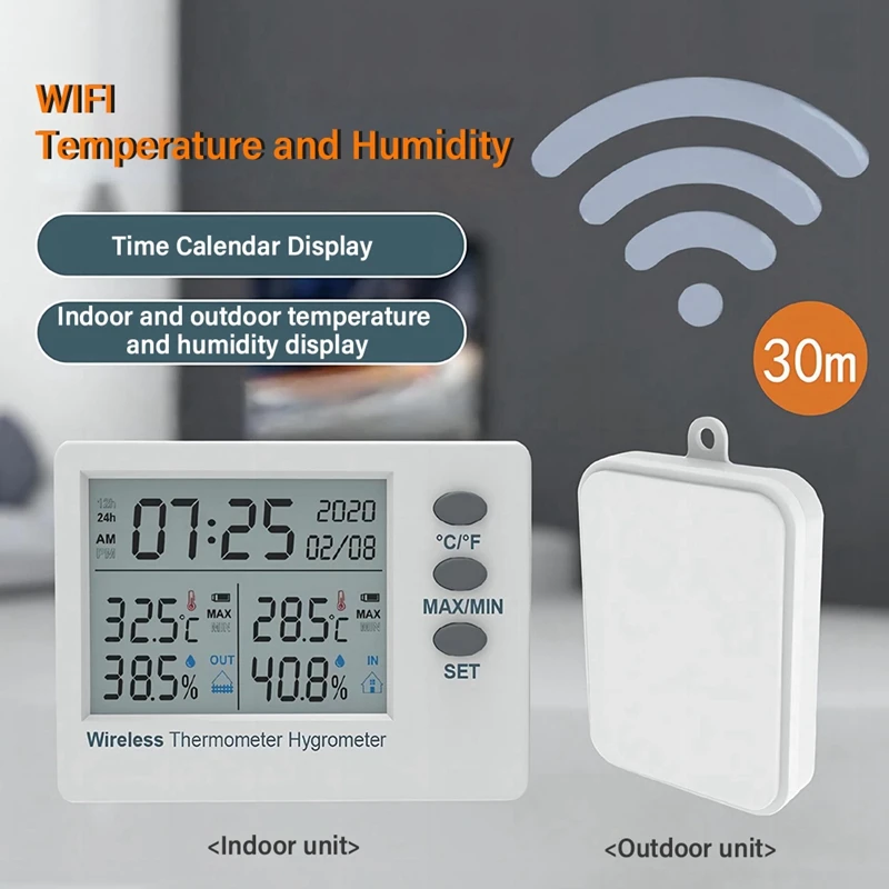 Новый беспроводной Wi-Fi термометр-гигрометр для использования в помещении и на открытом воздухе цифровой измеритель температуры и влажности большой экран электронное время