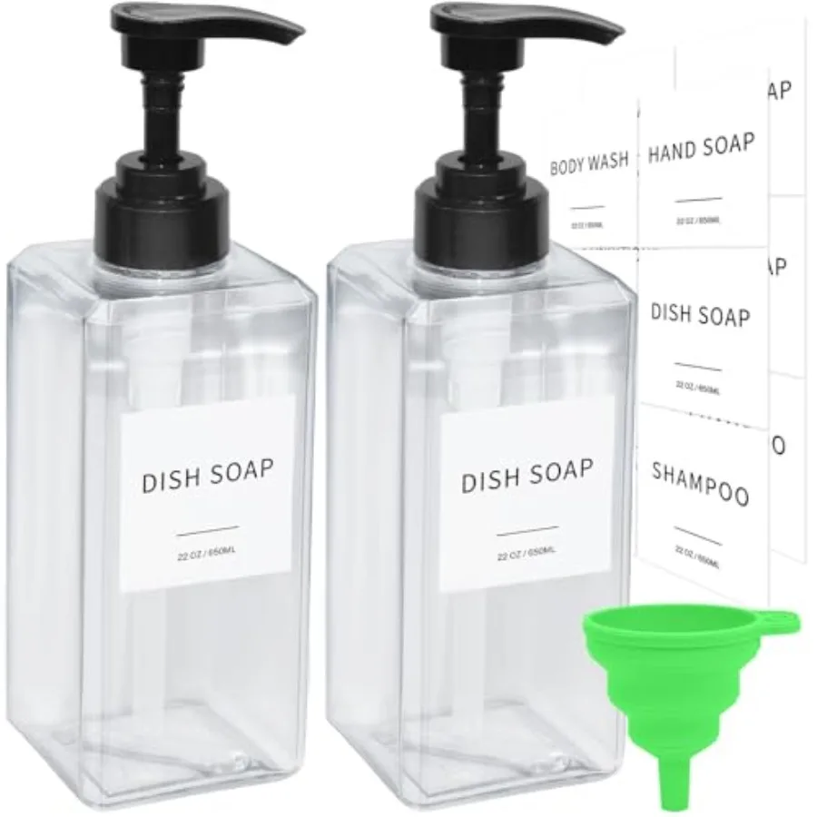 Clear Soap Dispenser with Waterproof Labels, Thickened Plastic Hand Soap Dispenser for Bathroom, Kitchen Dish Washing Liquid Bo