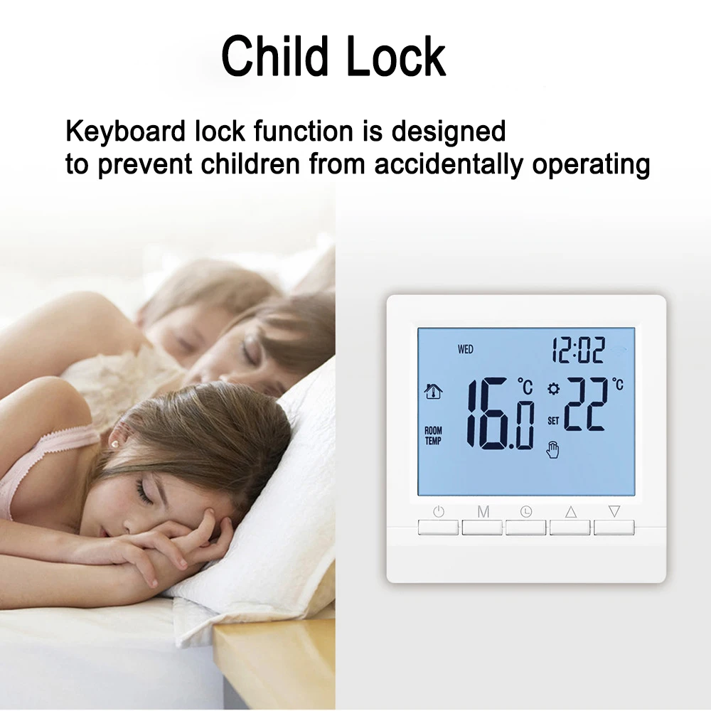 Smart Thermostat  Hygrometer Backlight Battery Wired Thermostat With Child Lock Home Smart Water and Floor Heating Controller