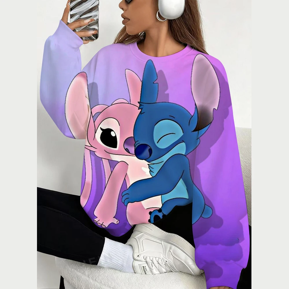 เสื้อฮู้ดดี้ลายสติทช์ คอลเลคชั่นฤดูใบไม้ร่วงจากดิสนีย์ สำหรับผู้หญิง แขนยาว สไตล์ Y2K ทรงโอเวอร์ไซส์ เสื้อพูลโอเวอร์ เสื้อผ้าผู้หญิง