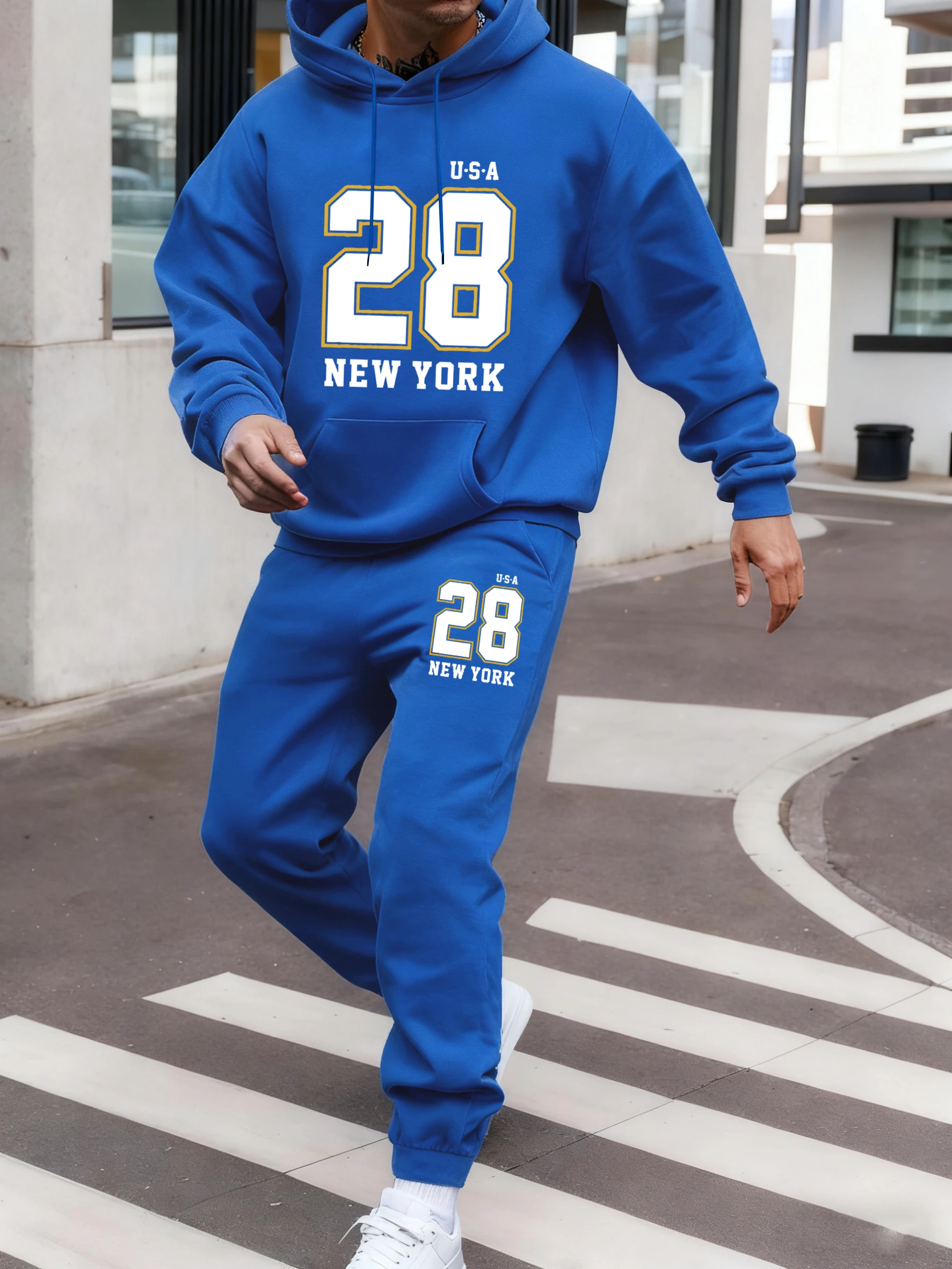 

New York Usa Number 28 Print Streetwear Men Soft Autumn Hoodie Set Sports Jogging Clothing Suit Street Fleece Pants Of Mens