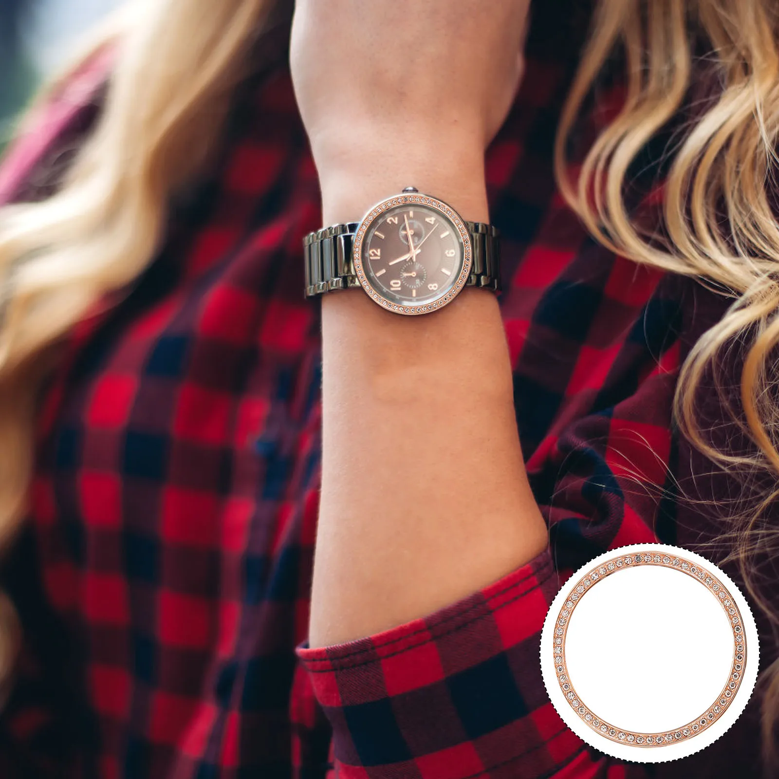 

2Pcs Diamond Watch Bezel Ring Metal Alloy Replacement Decorative Watch Protector Lightweight Scratch Proof Stylish