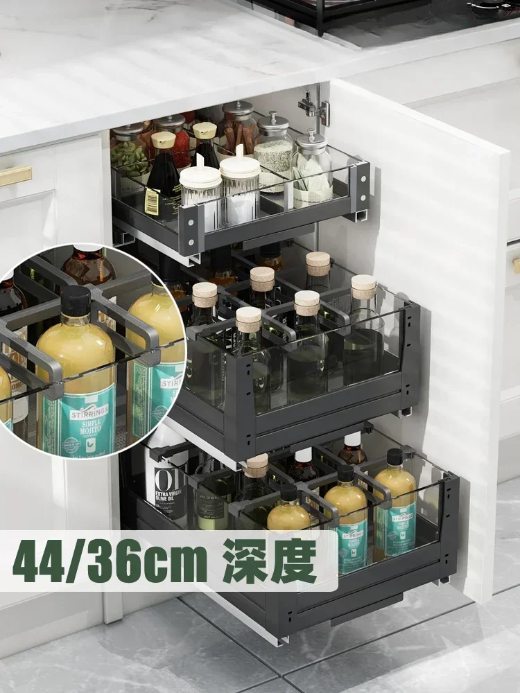 

cabinet split three-layer drawer tool basket kitchen cabinet shelf storage flat basket.