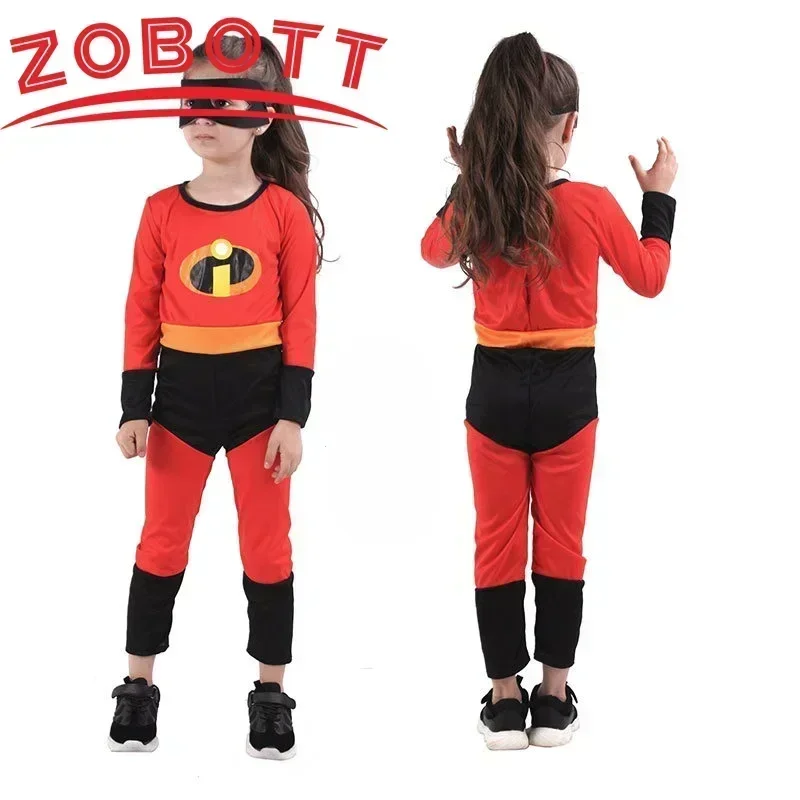 Ragazza Mr Incredible 2 Costume Cosplay Ragazzo Supereroe Fancy Dress Up Bambini Tuta rossa con maschera Costumi Anime di Halloween per bambini