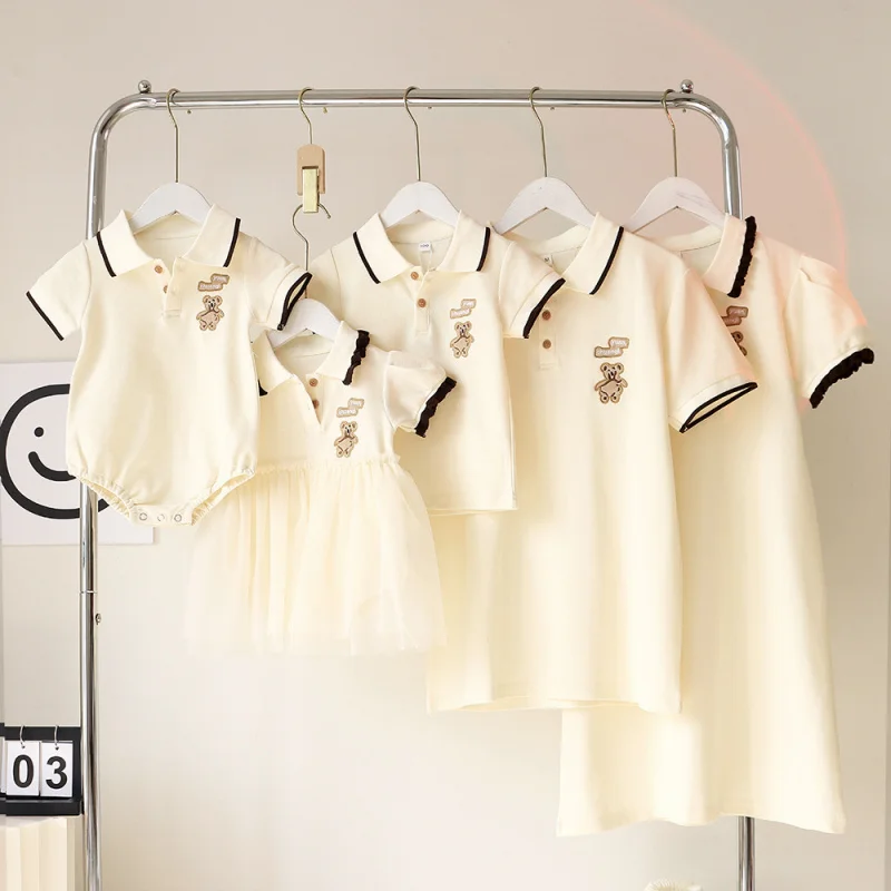 

Short Sleeves Adult Kids Polo T-shirt Shorts Suit Dress Baby Romper for Mom Dad Son Daughter Family Matching Clothes Outfits