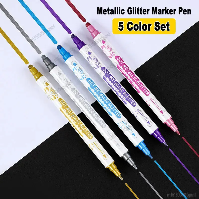 5Pcs 10Pcs Color Set Metallic Glitter Marker Pen Dual Tip For DIY Art Graffiti Painting Drawing Writing Calligraphy Scrapbooking