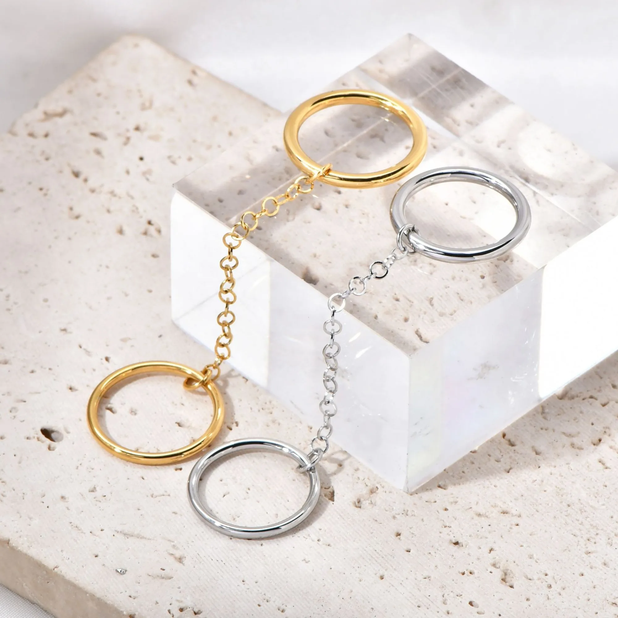 الفولاذ المقاوم للصدأ دائرة مزدوجة سلسلة مرتبطة خواتم الاصبع للنساء تكويم بوهو مجوهرات Anillos دي Acero غير قابل للأكسدة الفقرة Mujer