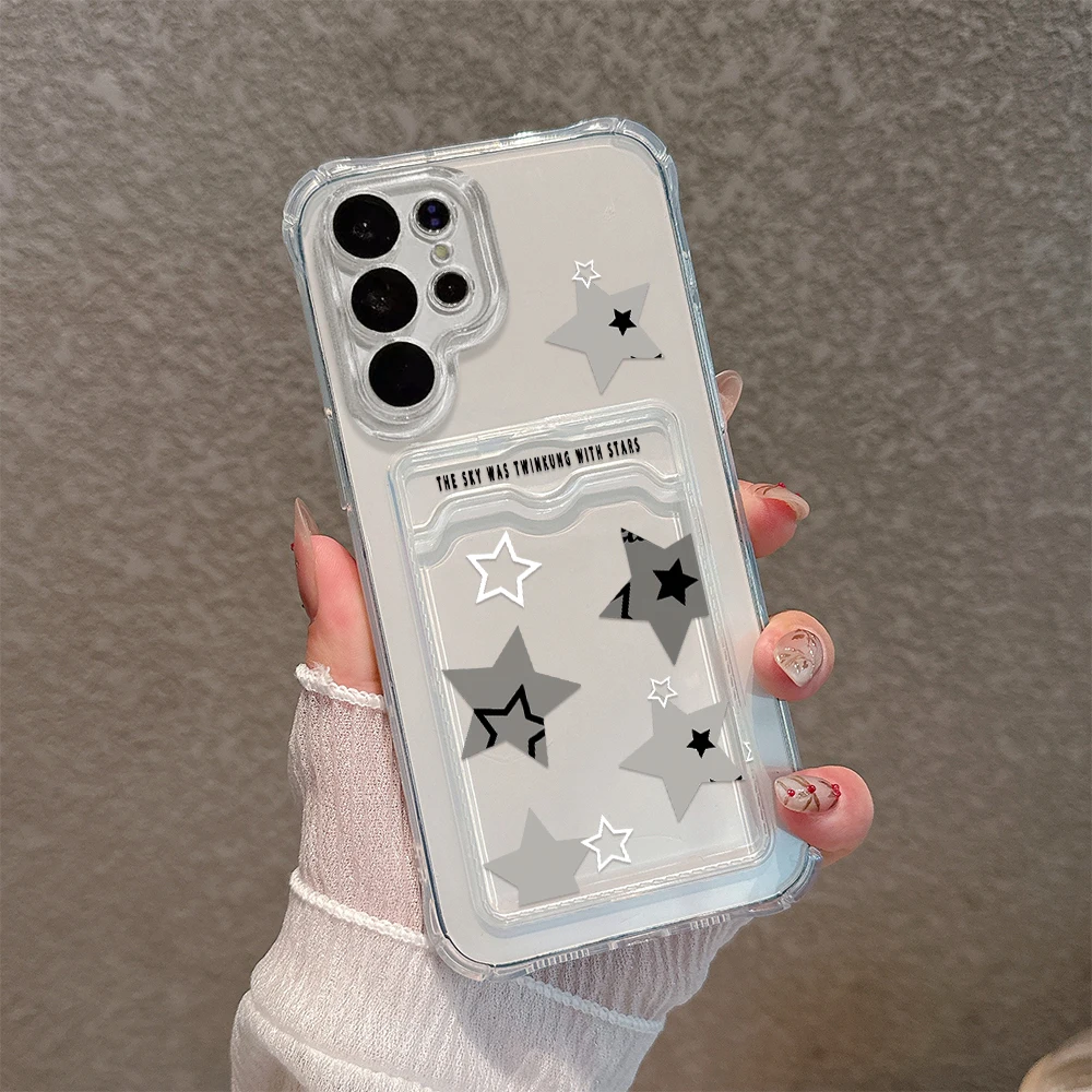 Korean INS Transparent Star Card Hold Case For Samsung A73 A72 A71 A55 A54 A53 A52 A35 A34 A33 A25 A24 A23 A15 A14 A05 A04 5G