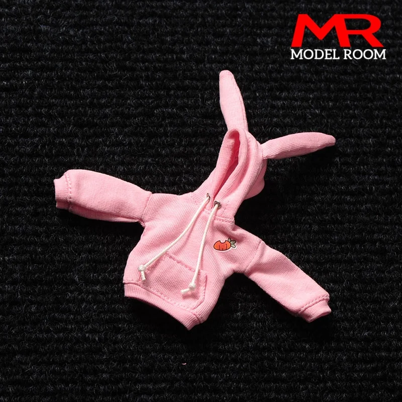 Escala 1/12 lindas orelhas de coelho moletons rosa roupas superiores modelo adequado para bonecos de corpo de figura de ação de soldado de 6 ''