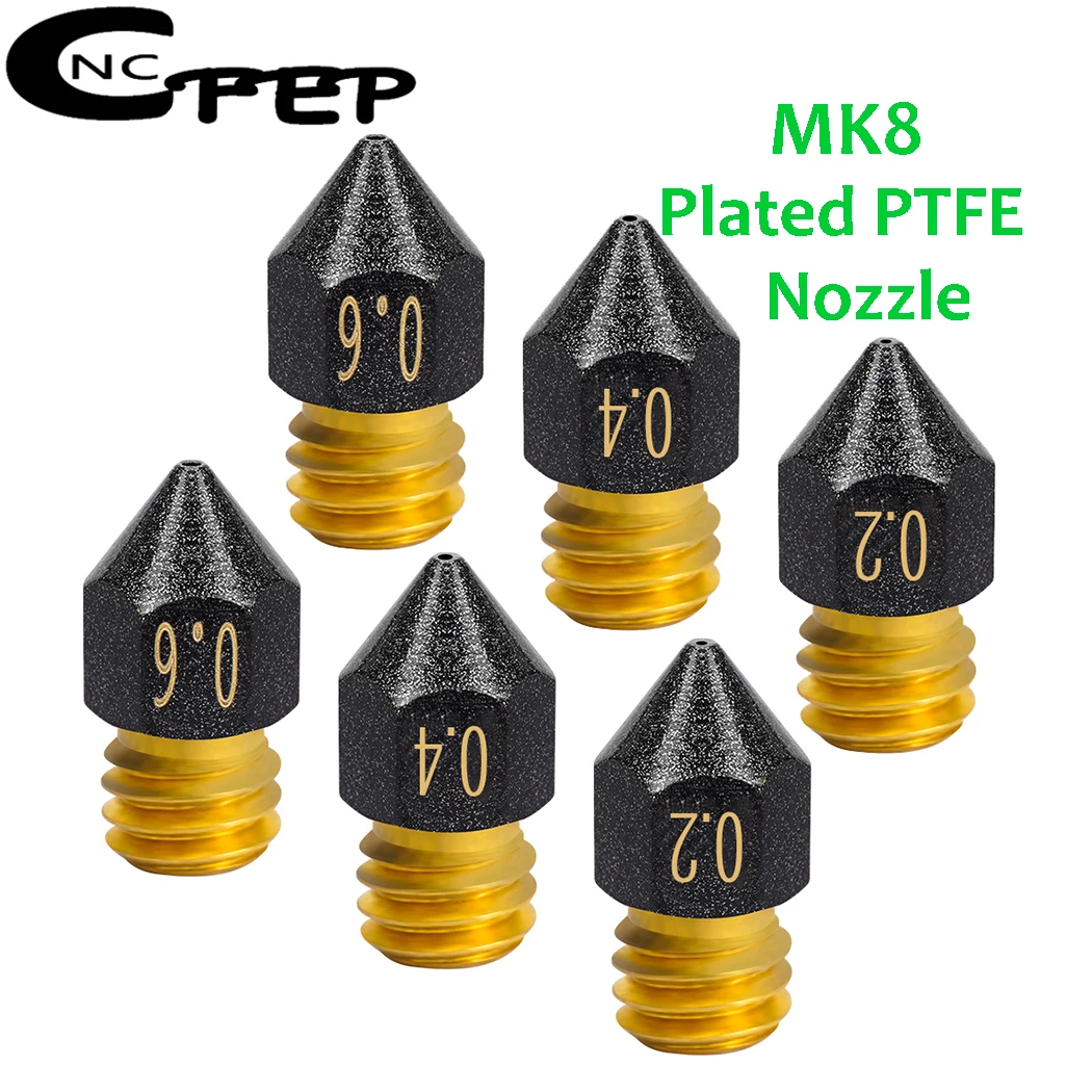 5pcs MK8 Nozzles 3D Printer Parts M6 Thread PTFE Plated Nozzle MK8 For 1.75mm Filament For CR6 SE Ender 3 KP3S CR10