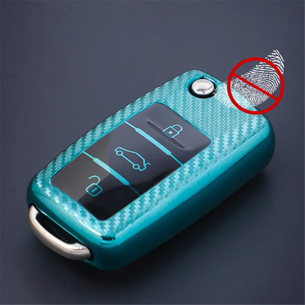 Carbon Fiber Car Key Cover Case Keychain for VW Volkswagen Polo Golf Passat Beetle Caddy T5 Up Eos Tiguan Jetta Skoda Octavia A5