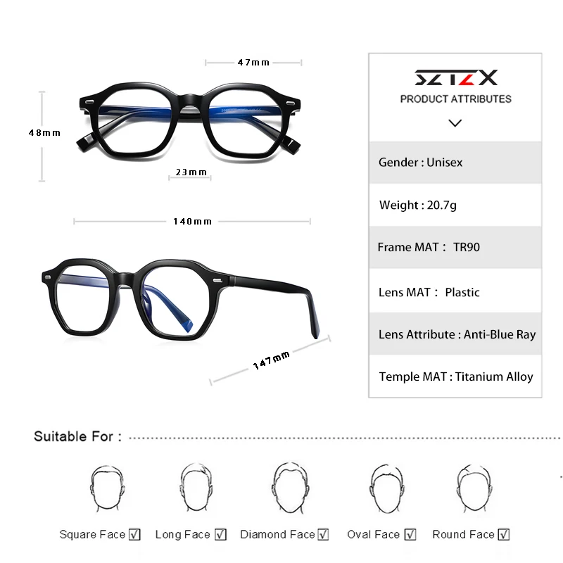 SZTZX New Fashion Photochromic Anti Blue Light Reading Glasses for Women Men Round Myopia Hyperopia Prescription Optical Eyewear