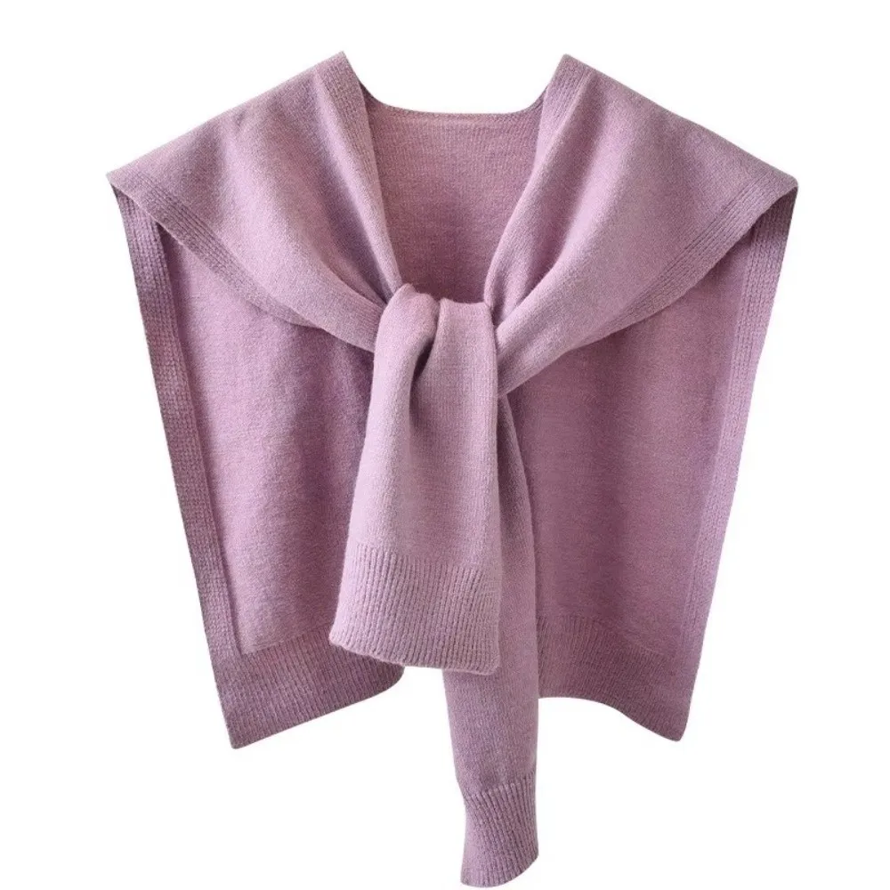 Korean Style Knitted Design Knitted Shawl Knotted Solid Color Knit Thin Cape Thin Fake Collar Neck Guard Women