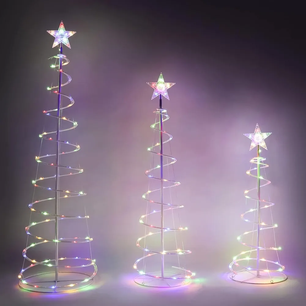 3 Packs Christmas Spiral Tree Yard Light 218 Pre-Lit LED Multicolor Lights with Metal Stakes for Indoor Outdoor Garden