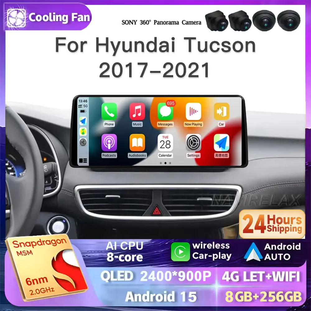12,3 Zoll Autoradio für Hyundai Tucson 2017-2021, kabelloses Carplay, Android Auto, GPS-Navigation, 4G, Multimedia-Videoplayer, 2K
