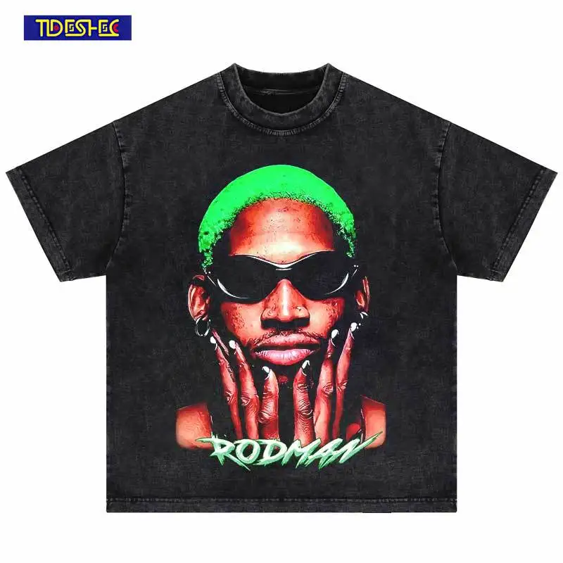 Men Casual Oversized  Tshirt Vintage Cotton Dennis Rodman Portrait Graphic Printed T-Shirt 2024 Hip Hop Men\'s Big Face T-shirt