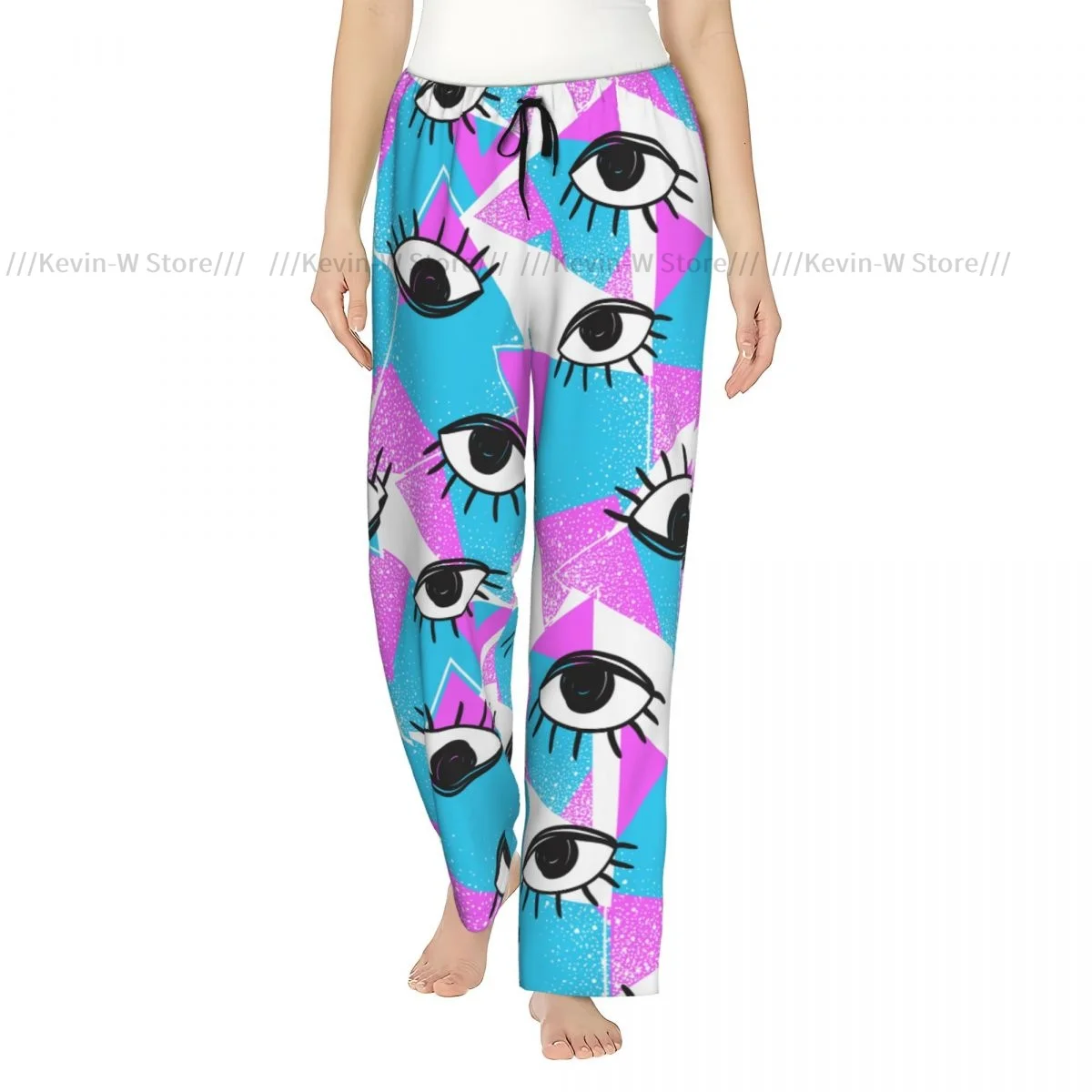 

Women Cozy Flannel Lounge Pants Soft Colorful All Seeing Eye Symbol Eighties Fashion Sleep Bottoms for Winter Homewear