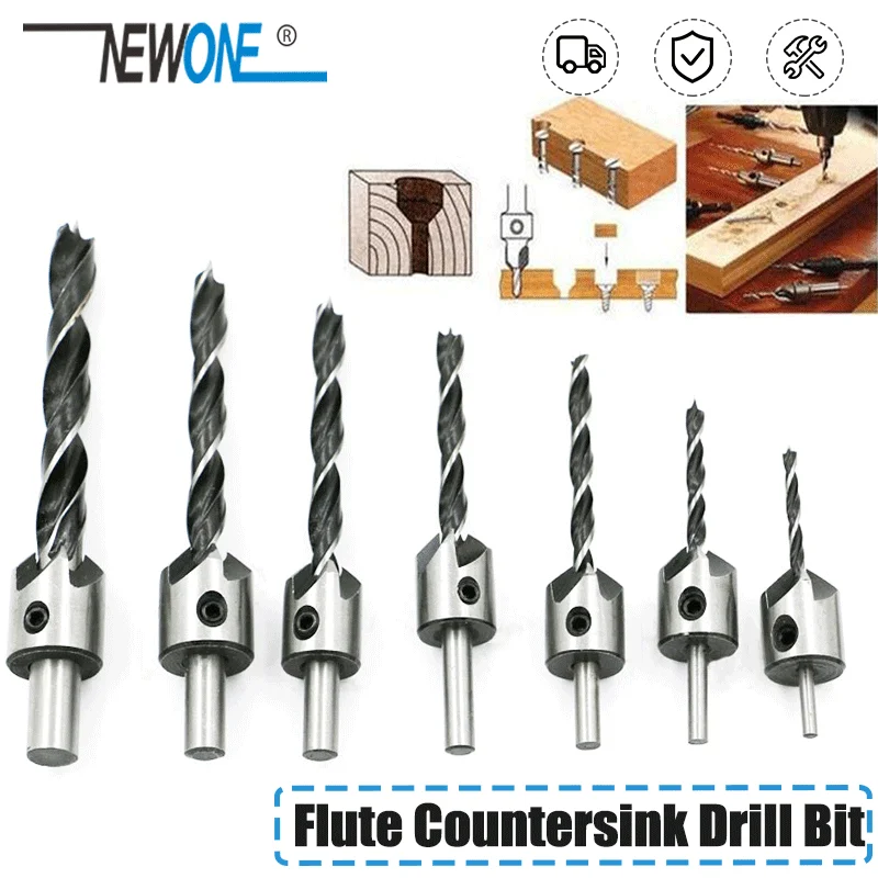 4pcs  3mm-6mm Wood Countersink Drill Set HCS 5 Flute Drill Bit Carpentry Reamer Woodworking Chamfer End Milling Wood Tool