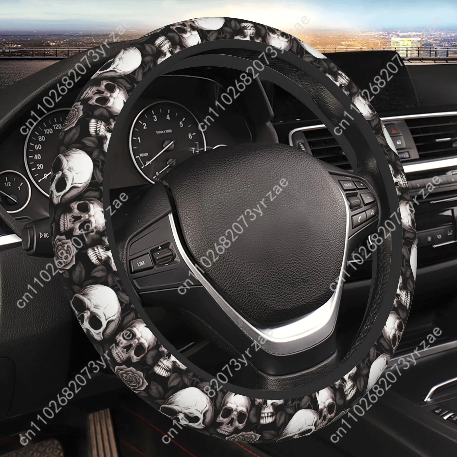 

Skull Rose Car Steering Wheels Cover Universal Type Environmental Friendly Comfortablenon-slip Breathable Steering Wheel Wrap