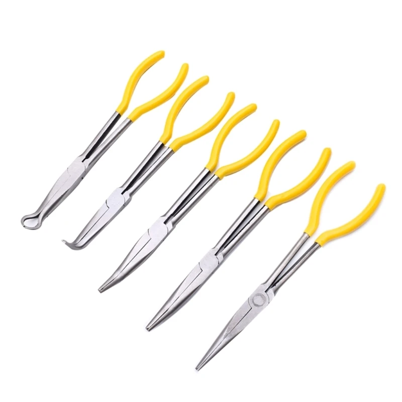 

dwan 5Pcs 11 Inch Long Nose Pliers Set Straight Bent Tip Mechanic Equipment