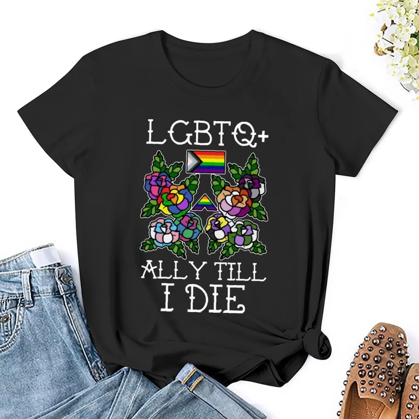 LGBTQ + Ally Till I Die T-Shirt koreańska moda śmieszne ubrania kawaii ponadgabarytowe czarne t-shirty dla kobiet