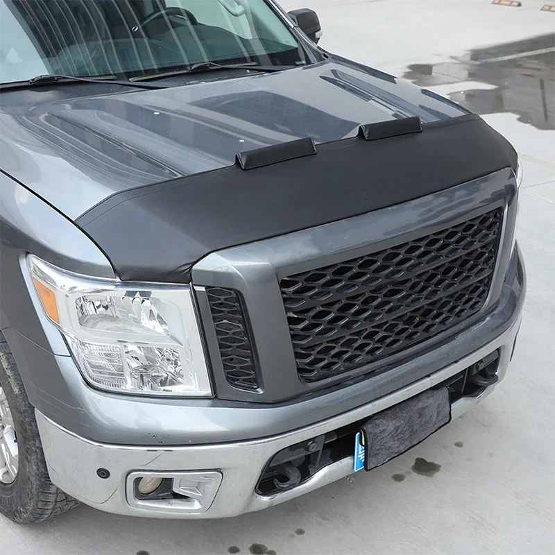 For Nissan Titan 2016-2023 Car Hood Sand and Stone Deflector Protection Cover Leather Exterior Accessories