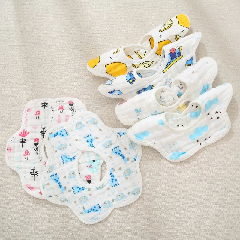 Baby Cartoon Pattern Saliva Towel Six-layer Baby Feeding Soil-proof Bib Wash Pure Cotton Wrinkled Baby Saliva Towel